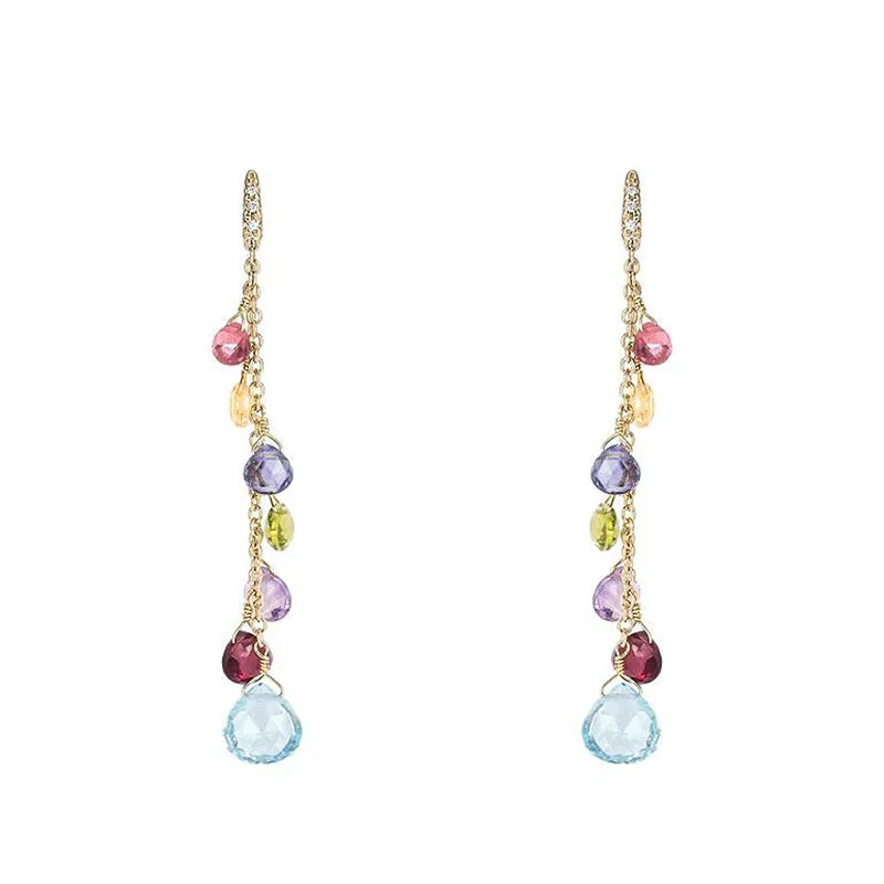 Marco Bicego Paradise 18ct Yellow Gold Diamond Multicolour Gemstone Drop Earrings sold by Jura Watches