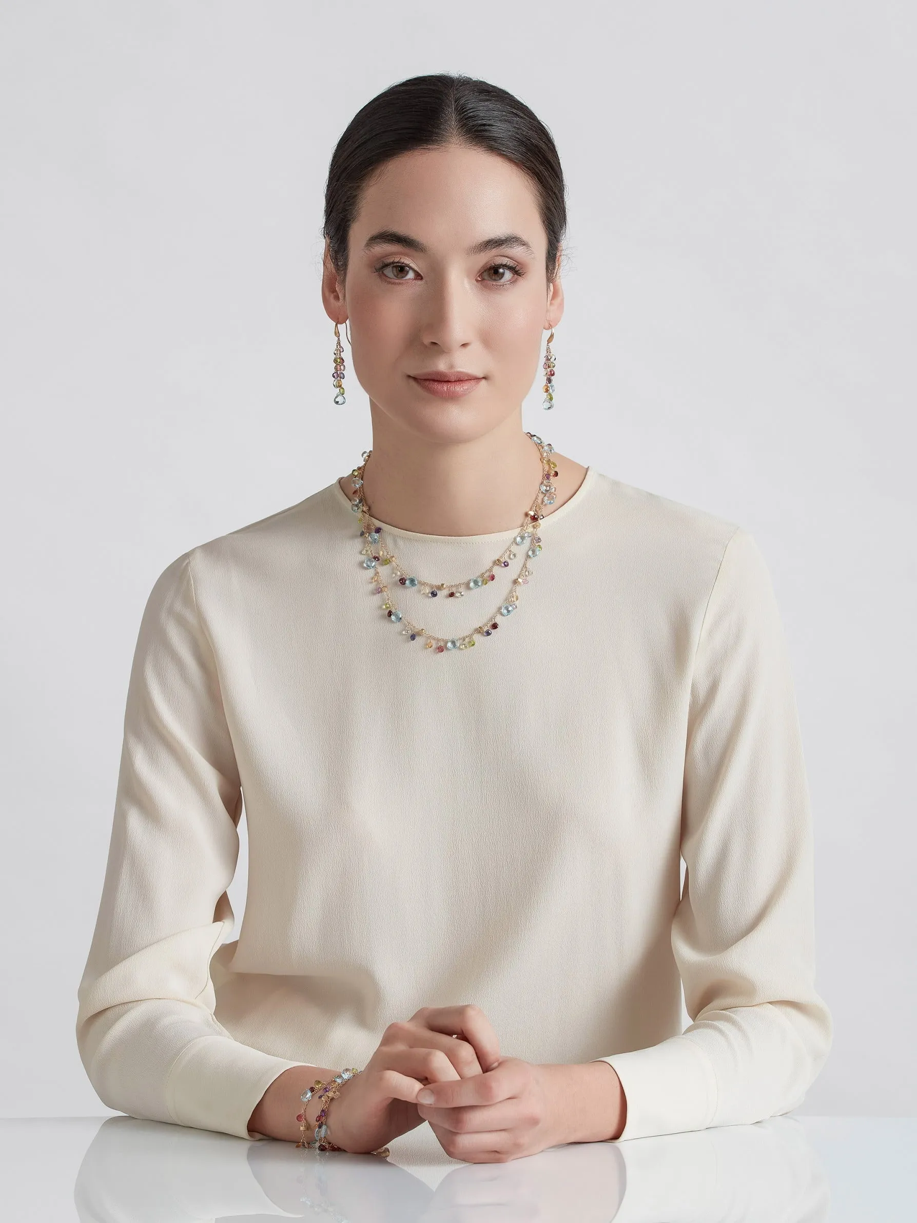 Marco Bicego Paradise 18ct Yellow Gold Multicolour Gemstone Long Earrings sold by Jura Watches product image thumbnail 2