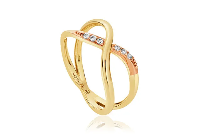 Clogau Kiss Diamond 9ct Yellow Gold Crossover Ring sold by Jura Watches