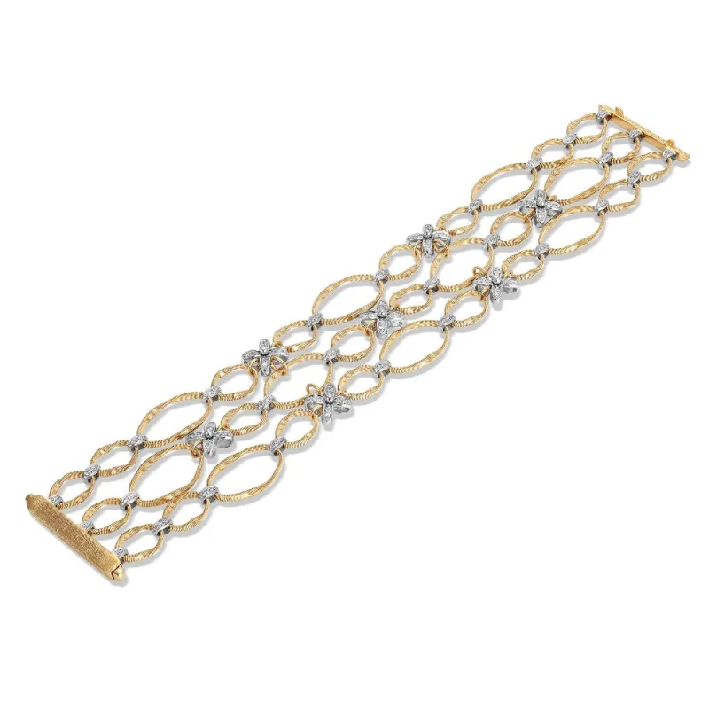 Marco Bicego Marrakech Onde 18ct Yellow Gold Diamond Flower Bracelet sold by Jura Watches