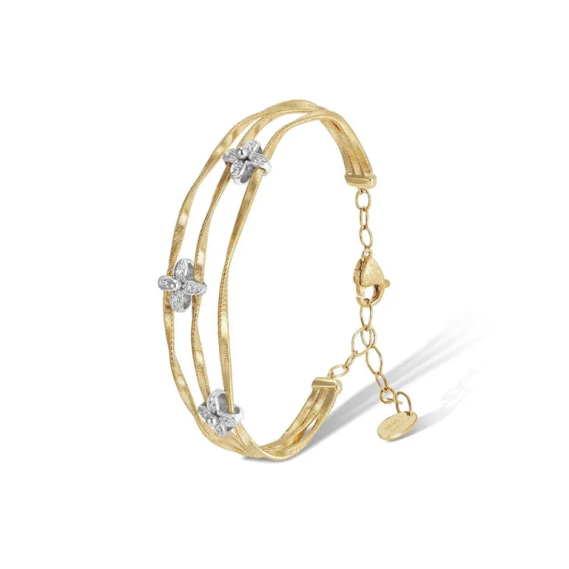 Marco Bicego Marrakech Onde 18ct Yellow Gold Diamond Flower Slim Bangle sold by Jura Watches