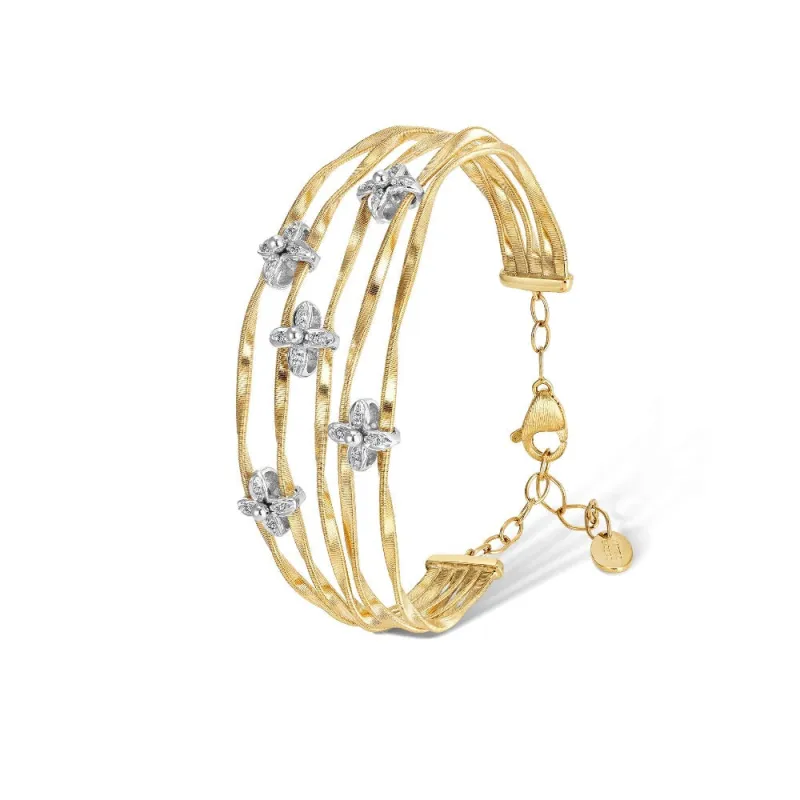 Marco Bicego Marrakech Onde 18ct Yellow Gold Diamond Flower Medium Bangle sold by Jura Watches