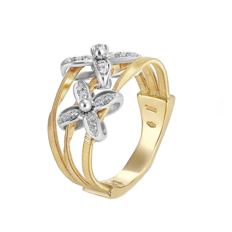 Marco Bicego Marrakech Onde 18ct Yellow Gold Diamond Flower Medium Ring sold by Jura Watches