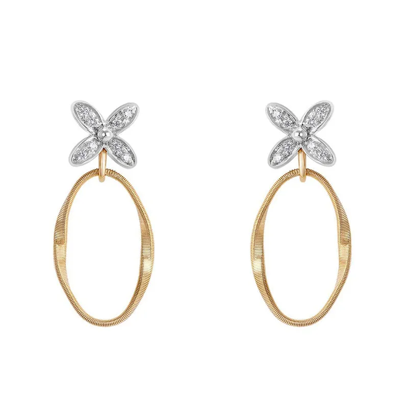 Marco Bicego Marrakech Onde 18ct Yellow Gold Diamond Flower Drop Earrings sold by Jura Watches