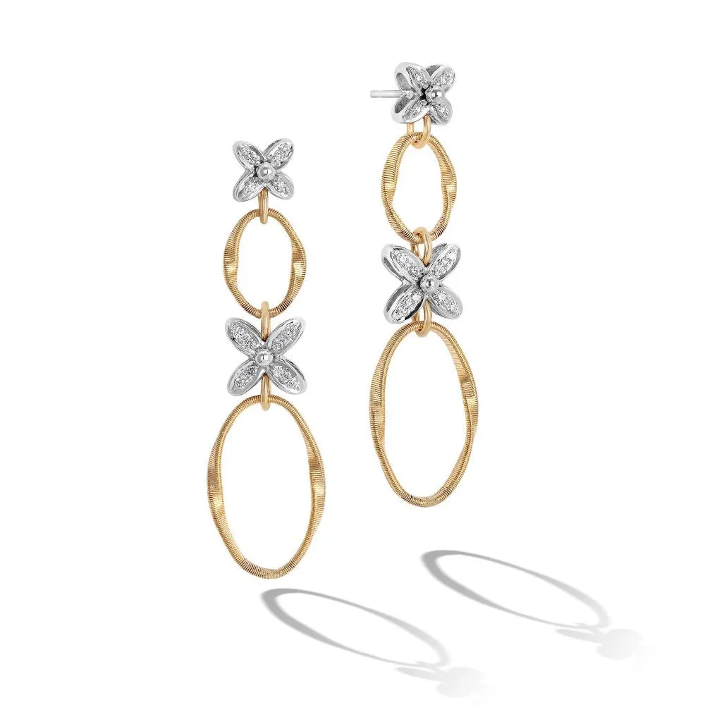 Marco Bicego Marrakech Onde 18ct Yellow Gold Diamond Flower Long Drop Earrings sold by Jura Watches