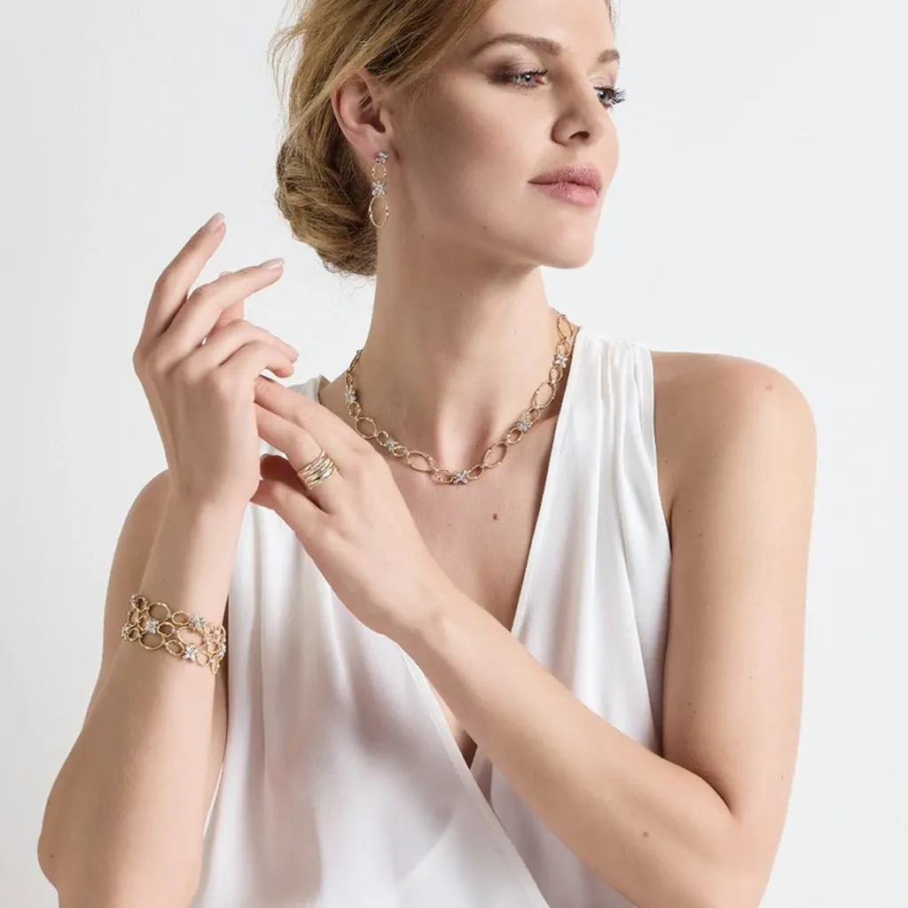 Marco Bicego Marrakech Onde 18ct Yellow Gold Diamond Flower Long Drop Earrings sold by Jura Watches product image thumbnail 2