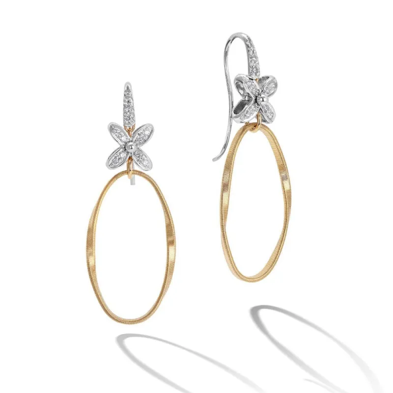 Marco Bicego Marrakech Onde 18ct Yellow Gold Diamond Flower Hook Earrings sold by Jura Watches