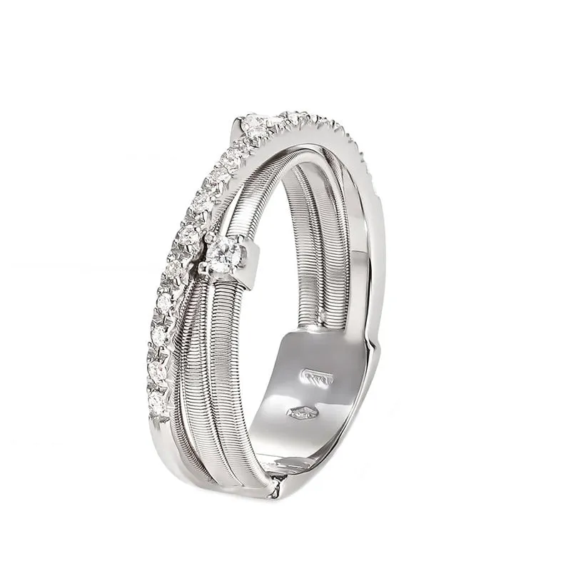 Marco Bicego Goa 18ct White Gold 0.19ct Diamond Crossover Ring sold by Jura Watches