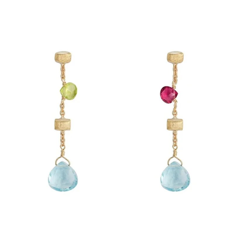 Marco Bicego Paradise 18ct Yellow Gold Multicolour Gemstone Drop Earrings sold by Jura Watches