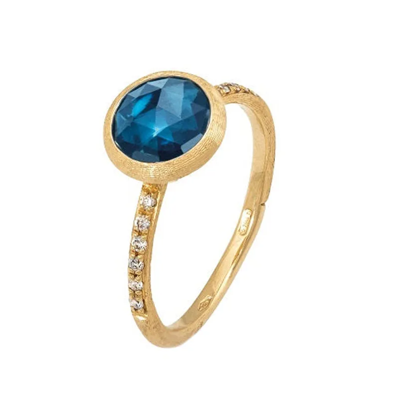 Marco Bicego Jaipur 18ct Yellow Gold London Blue Topaz 0.09ct Diamond Ring sold by Jura Watches
