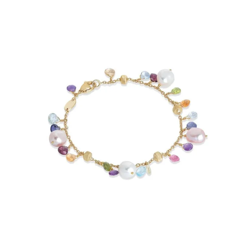 Marco Bicego Paradise 18ct Yellow Gold Pearl and Multicolour Gemstone Bracelet sold by Jura Watches