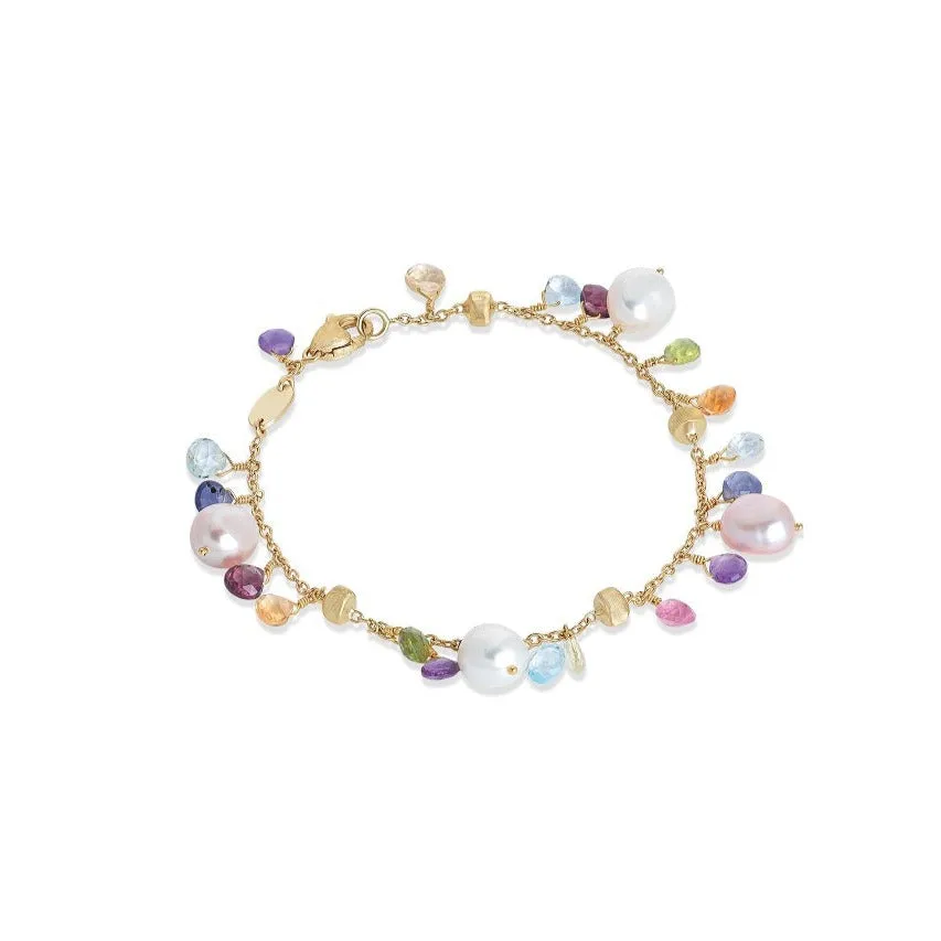 Marco Bicego Paradise 18ct Yellow Gold Pearl and Multicolour Gemstone Bracelet sold by Jura Watches