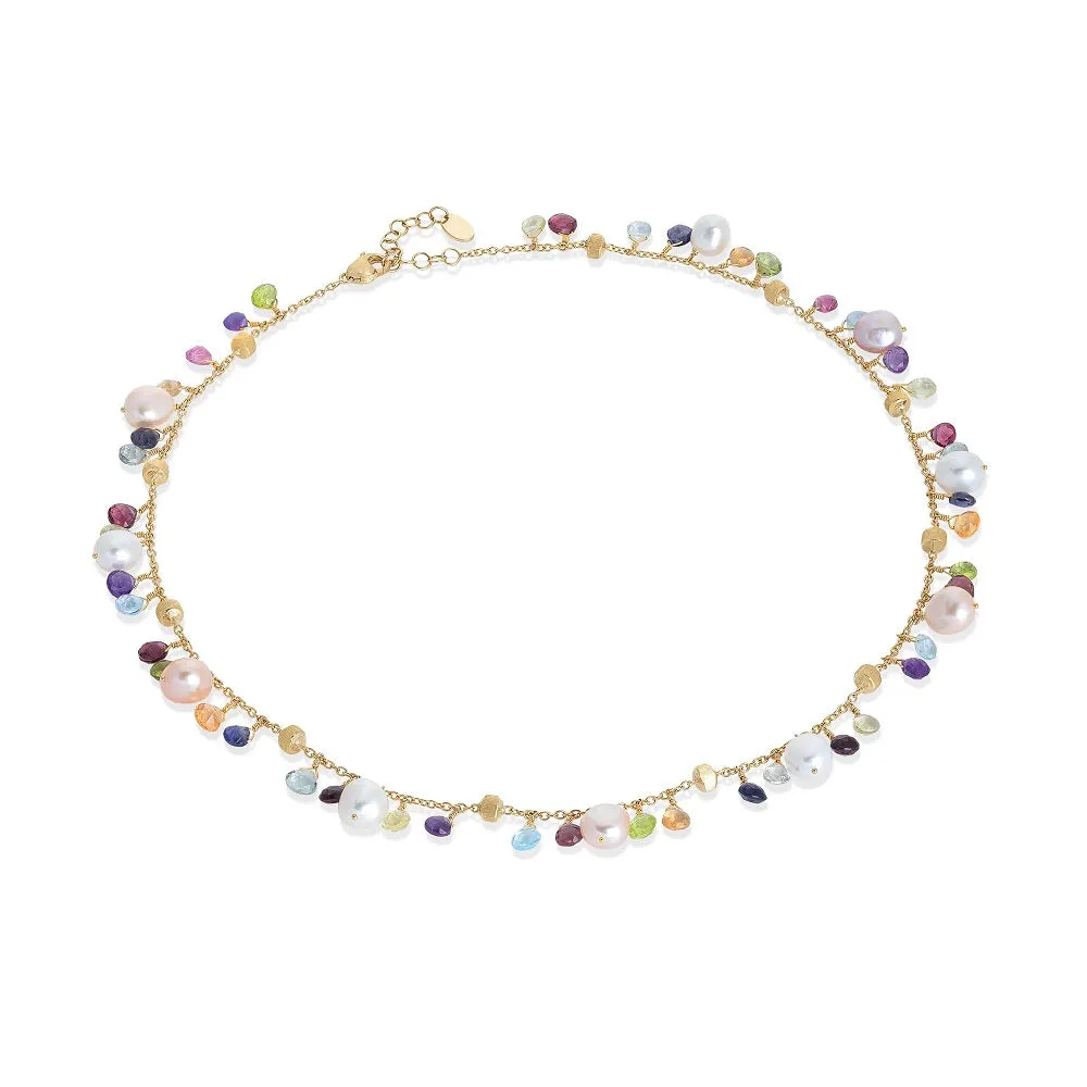 Marco Bicego Paradise 18ct Yellow Gold Pearl and Multicolour Gemstone Necklace sold by Jura Watches