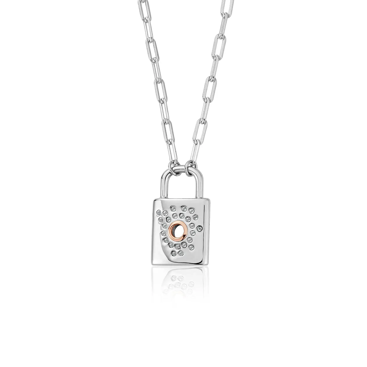 Clogau Cariad Sparkle Sterling Silver Topaz Padlock Necklace sold by Jura Watches