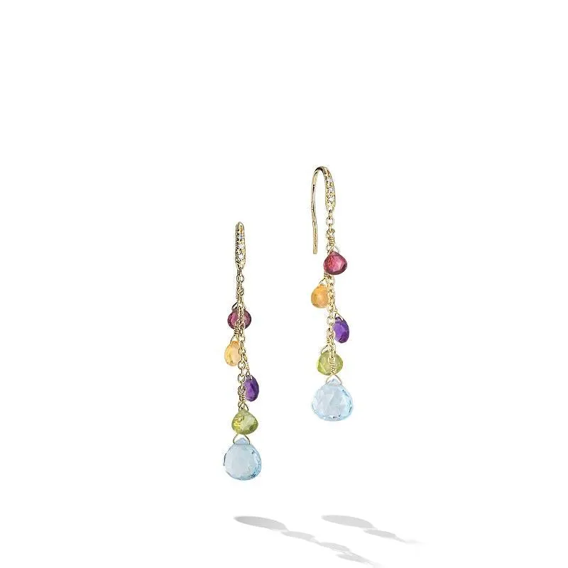 Marco Bicego Paradise 18ct Yellow Gold Diamond Multicolour Gemstone Drop Earrings sold by Jura Watches