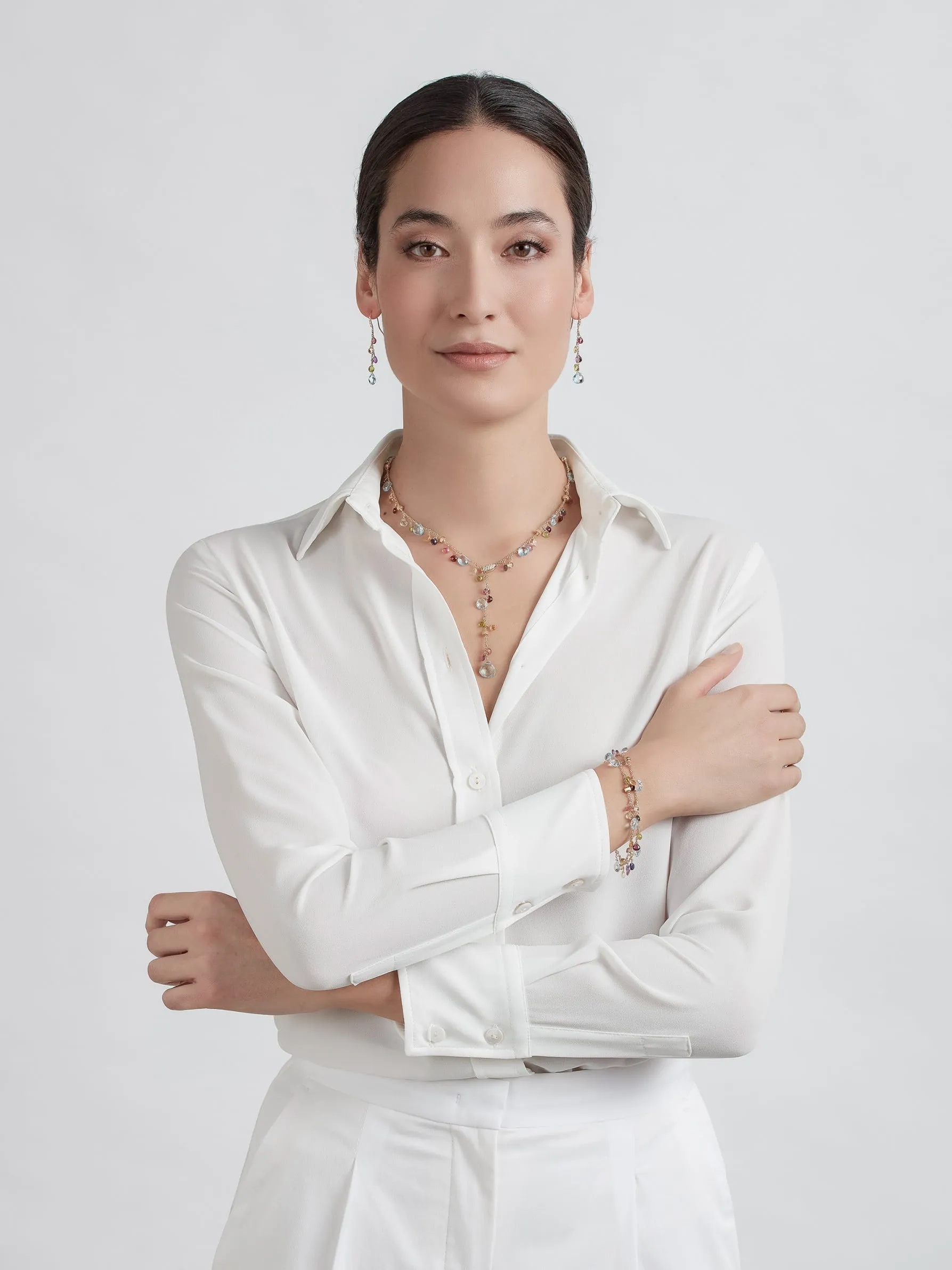 Marco Bicego Paradise 18ct Yellow Gold Diamond Multicolour Gemstone Drop Earrings sold by Jura Watches product image thumbnail 2