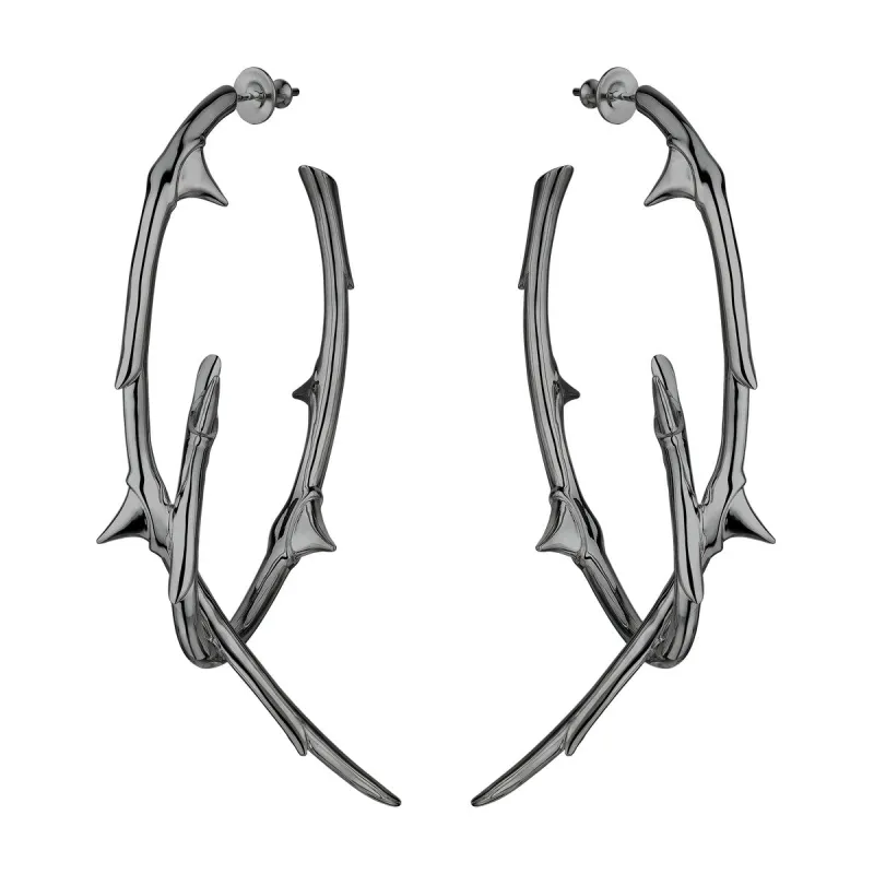 Shaun Leane Rose Thorn Sterling Silver Black Rhodium Statement Hoop Earrings sold by Jura Watches