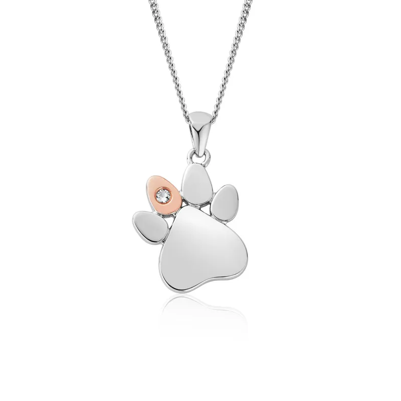 Clogau Paw Print White Topaz Sterling Silver Necklace made by Jura Watches