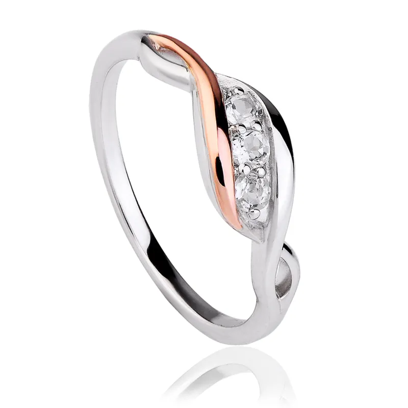 Clogau Past Present Future Sterling Silver Rose Gold White Topaz Ring sold by Jura Watches