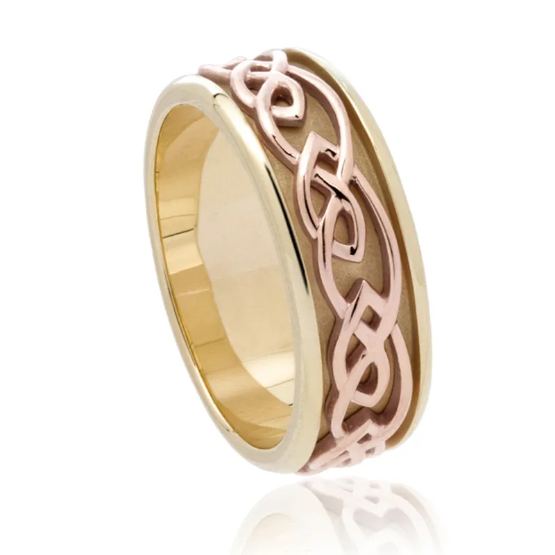 Clogau Annwyl 9ct Yellow Gold Rose Gold Celtic Weave Wide Ring sold by Jura Watches