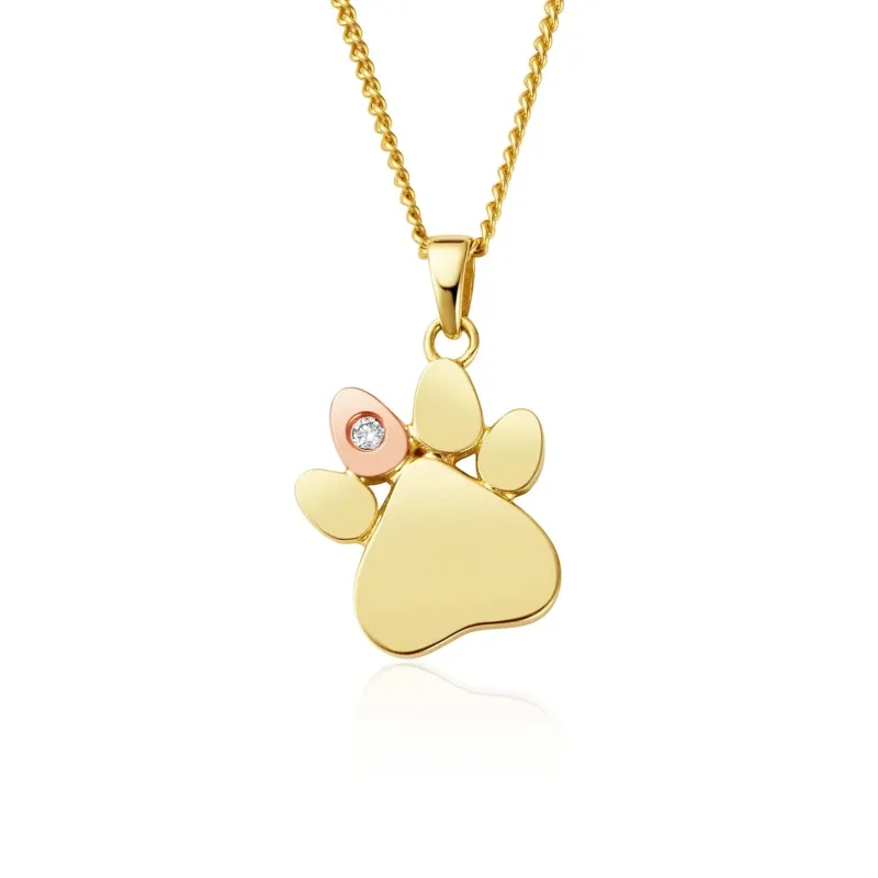 Clogau Paw Prints On My Heart 9ct Gold Diamond Necklace made by Jura Watches