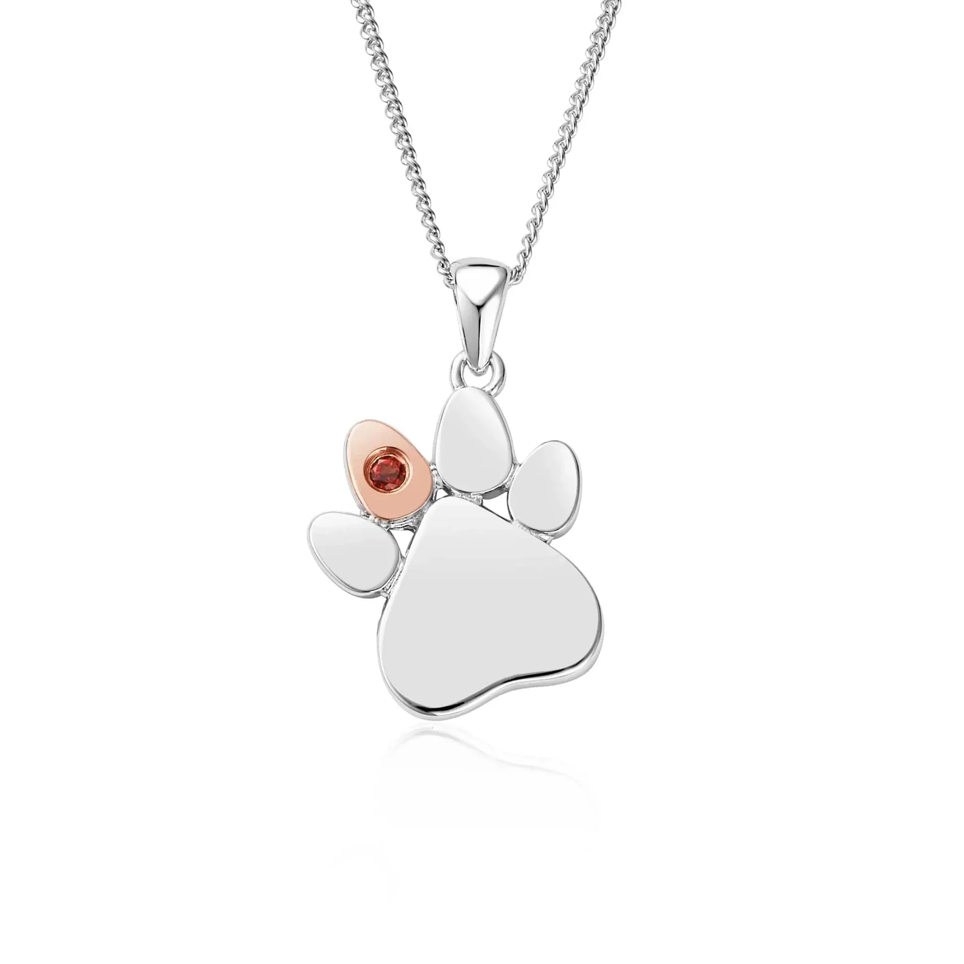 Clogau Paw Prints On My Heart Sterling Silver January Birthstone Garnet Necklace sold by Jura Watches