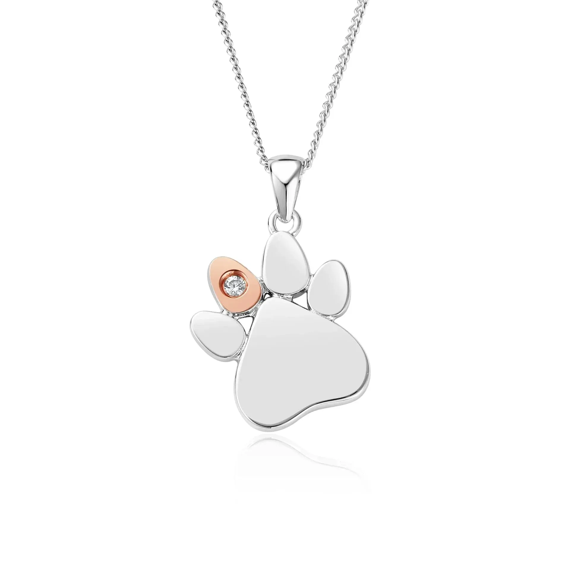 Clogau Paw Prints On My Heart Sterling Silver April Birthstone CZ Necklace sold by Jura Watches