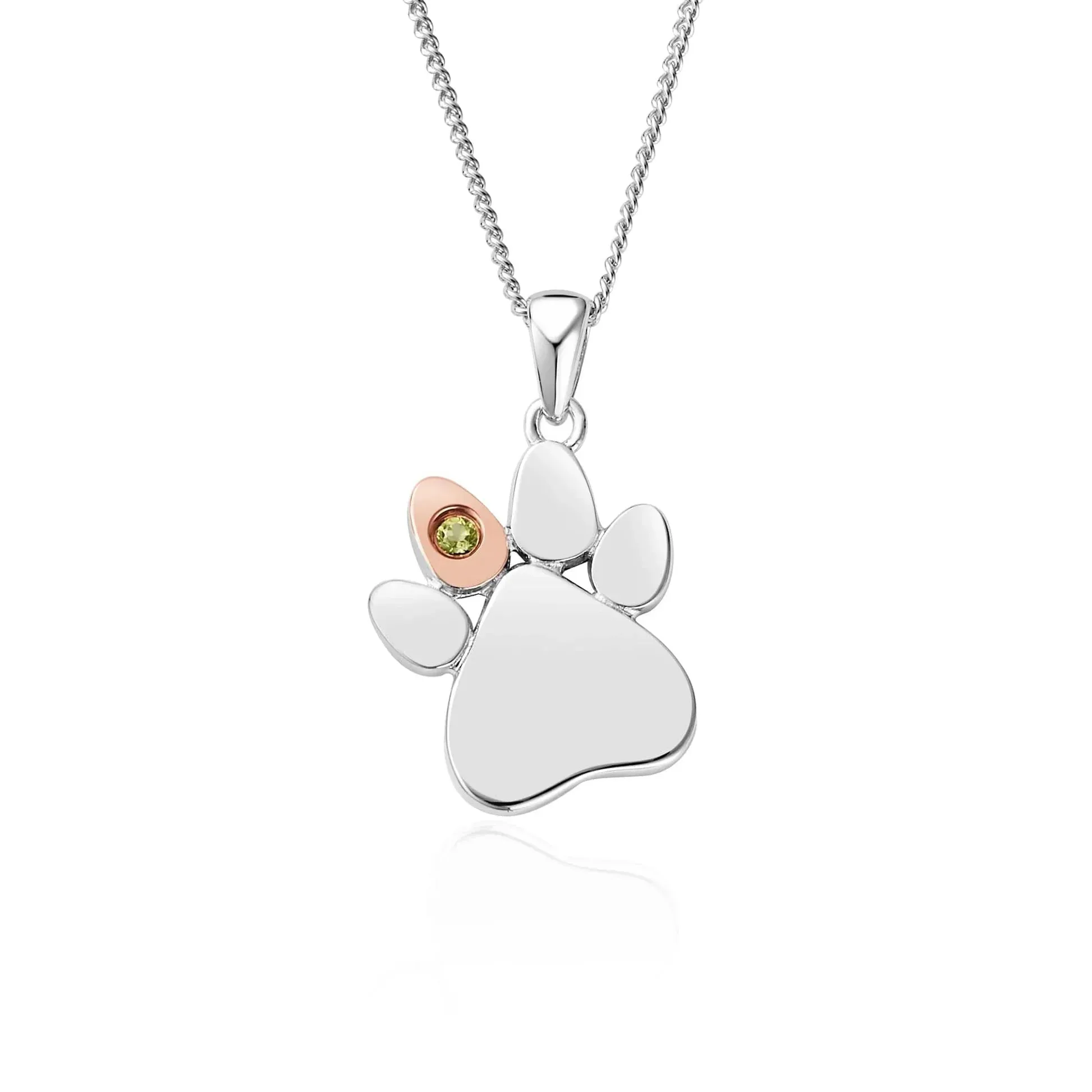 Clogau Paw Prints On My Heart Sterling Silver August Birthstone Peridot Necklace sold by Jura Watches