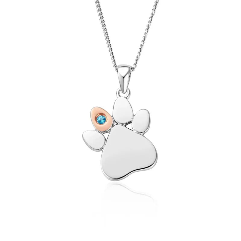 Clogau Paw Prints On My Heart Sterling Silver January Birthstone Topaz Necklace sold by Jura Watches