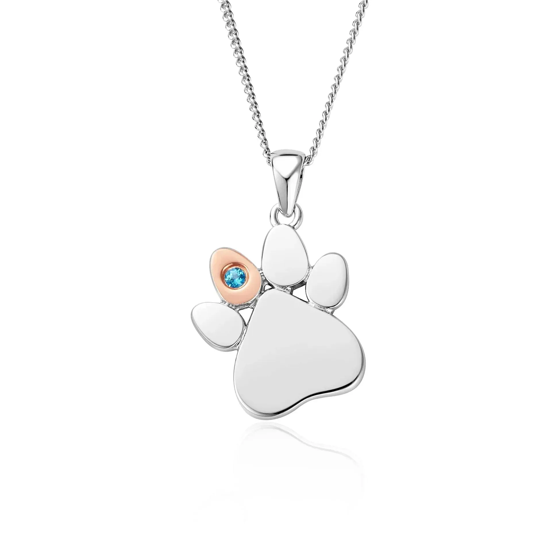 Clogau Paw Prints On My Heart Sterling Silver January Birthstone Topaz Necklace sold by Jura Watches