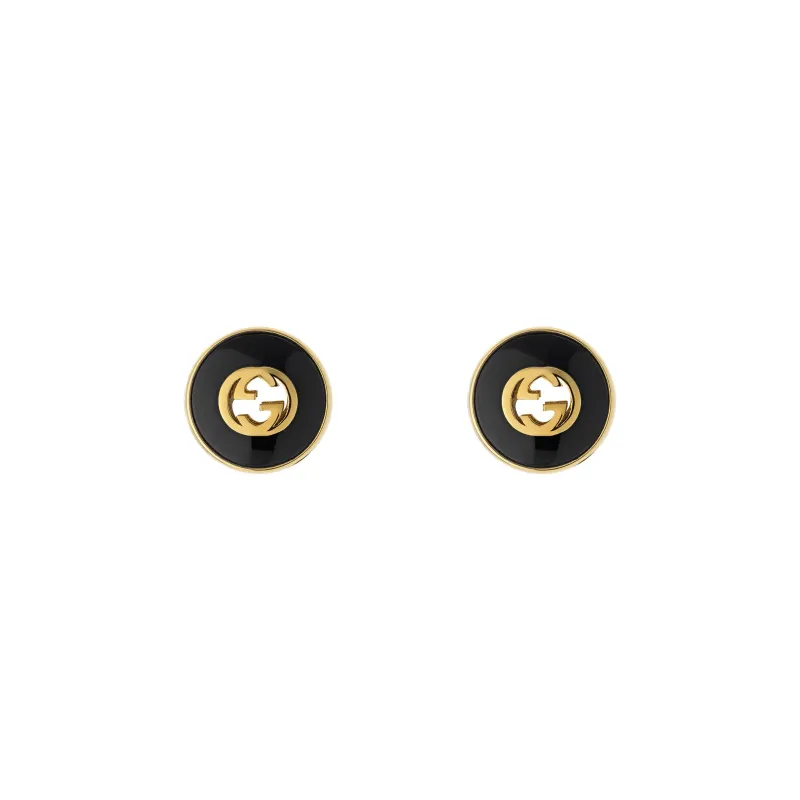 Gucci Interlocking 18ct Yellow Gold Black Onyx Stud Earrings sold by Jura Watches