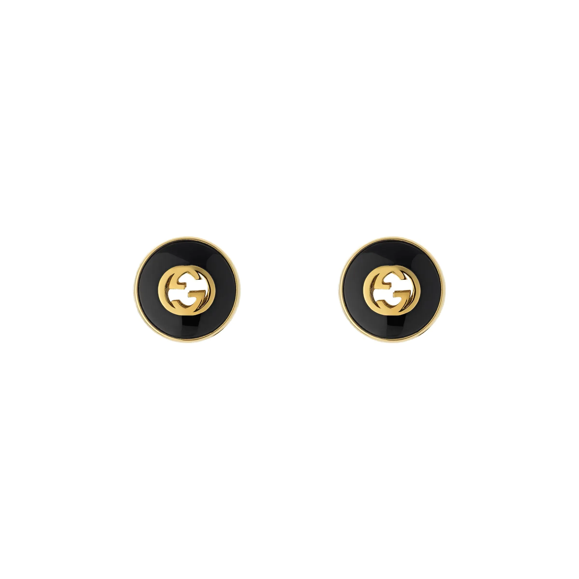 Gucci Interlocking 18ct Yellow Gold Black Onyx Stud Earrings sold by Jura Watches