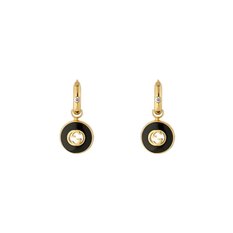 Gucci Interlocking 18ct Yellow Gold Black Onyx Hoop Earrings D sold by Jura Watches