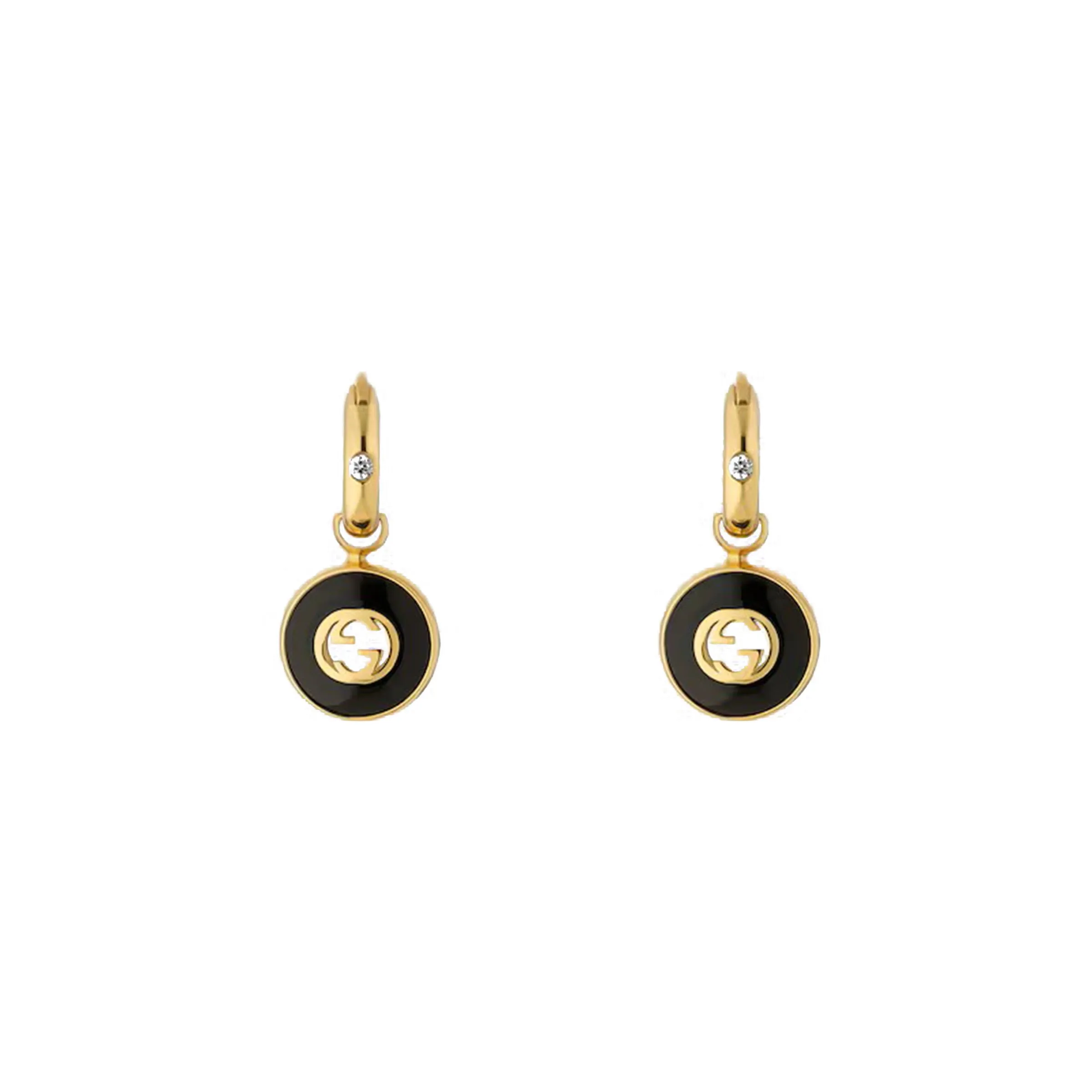 Gucci Interlocking 18ct Yellow Gold Black Onyx Hoop Earrings D sold by Jura Watches