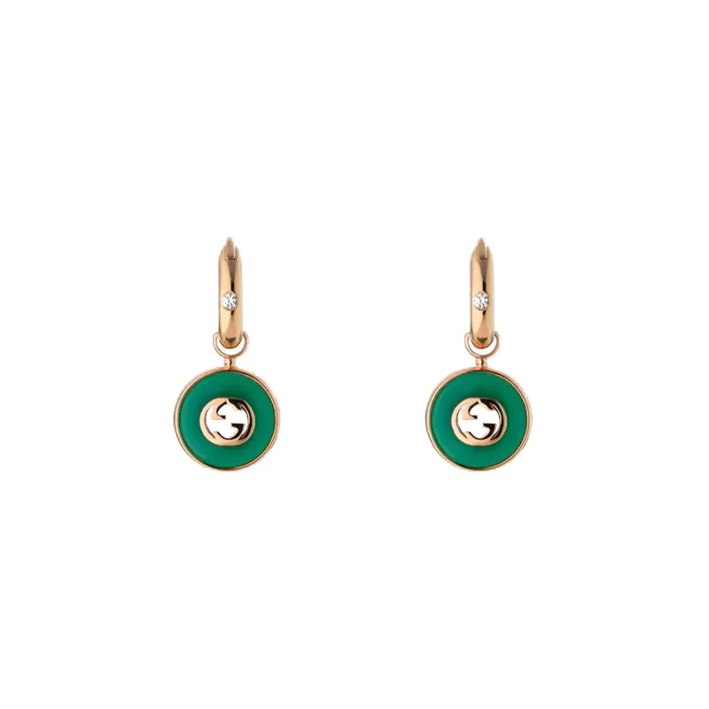 Gucci Interlocking 18ct Rose Gold Green Agate Hoop Earrings D sold by Jura Watches