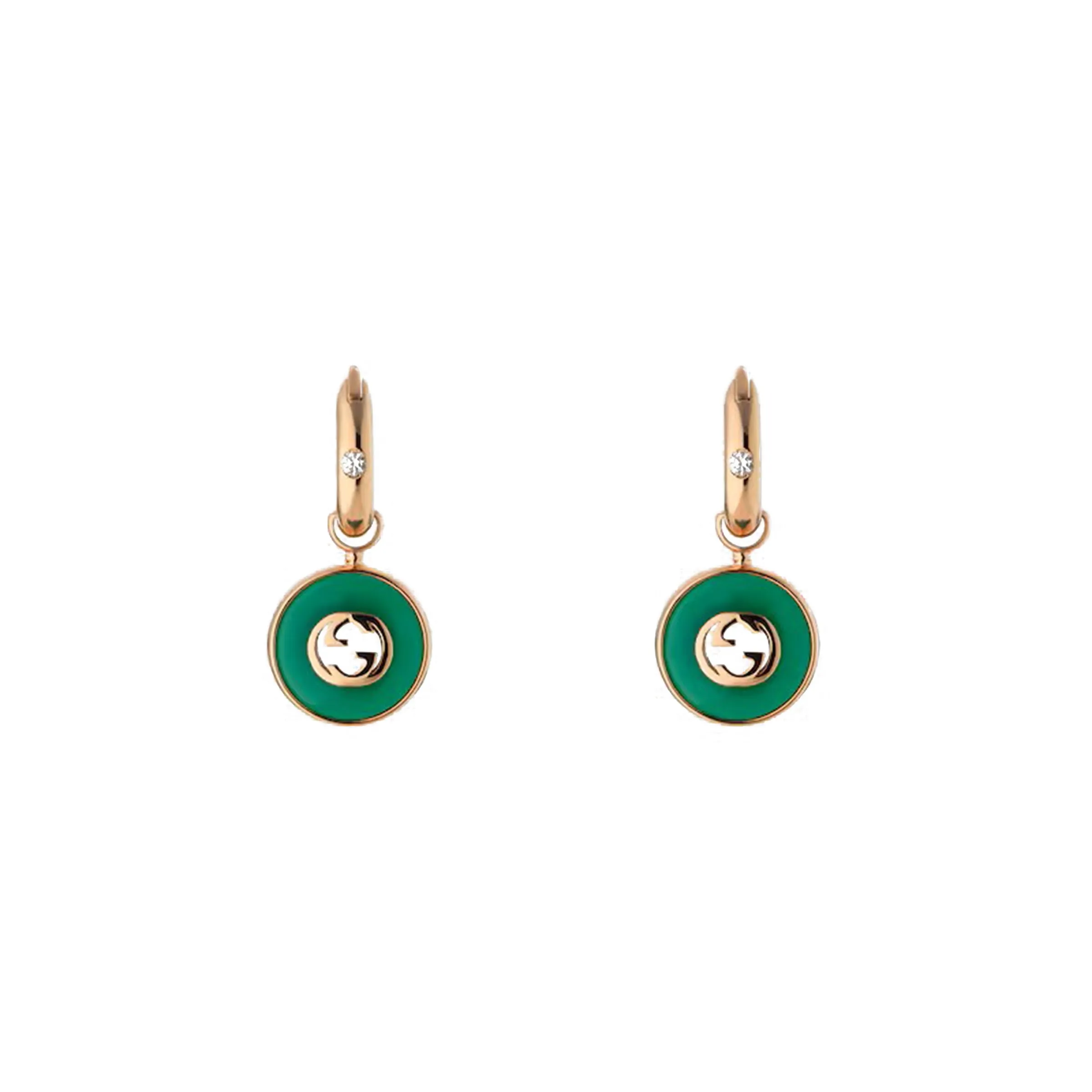 Gucci Interlocking 18ct Rose Gold Green Agate Hoop Earrings D sold by Jura Watches