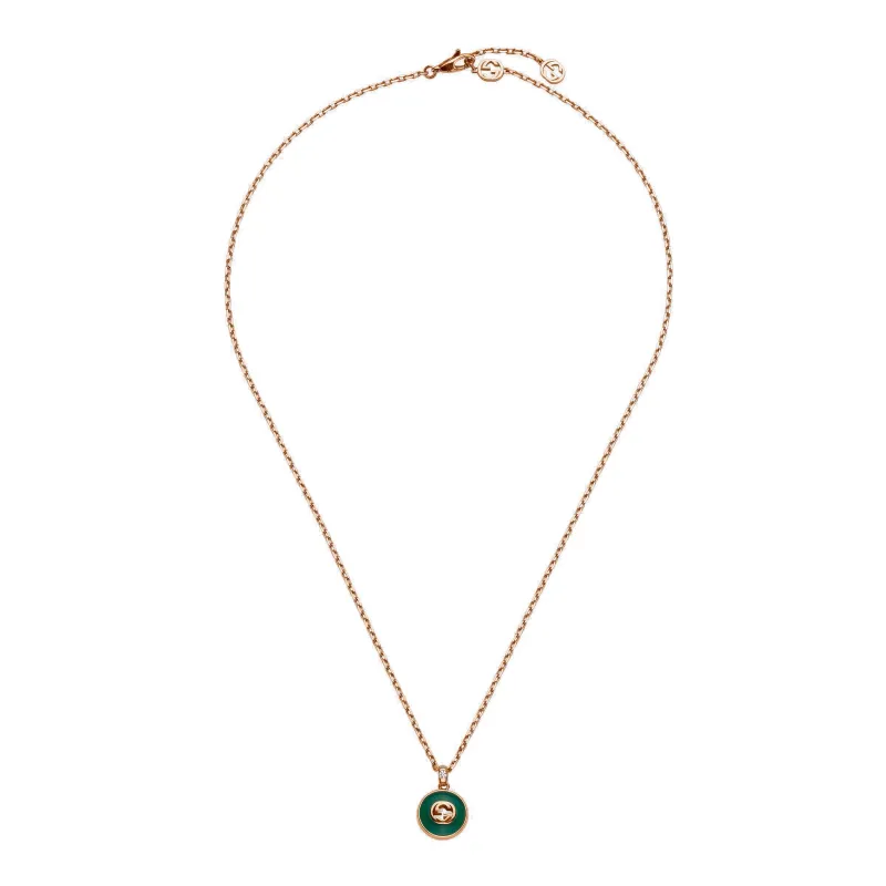 Gucci Interlocking 18ct Rose Gold Green Agate Necklace D sold by Jura Watches