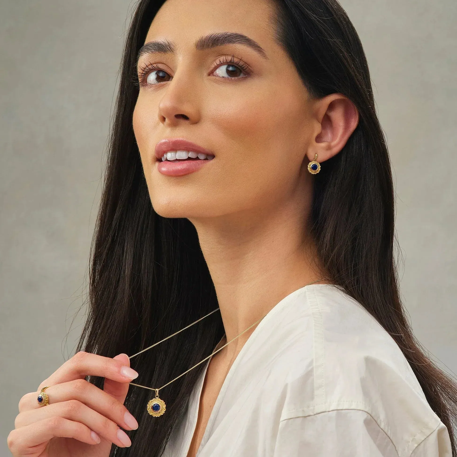 Clogau 9ct Yellow Gold Filigree Sapphire Drop Earrings sold by Jura Watches product image thumbnail 2