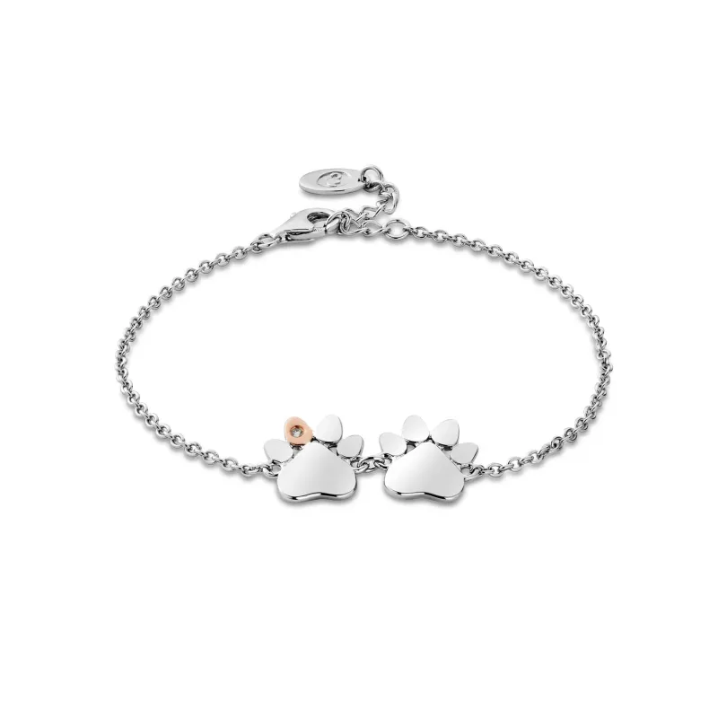 Clogau Paw Prints on My Heart Silver Double Paw Bracelet sold by Jura Watches