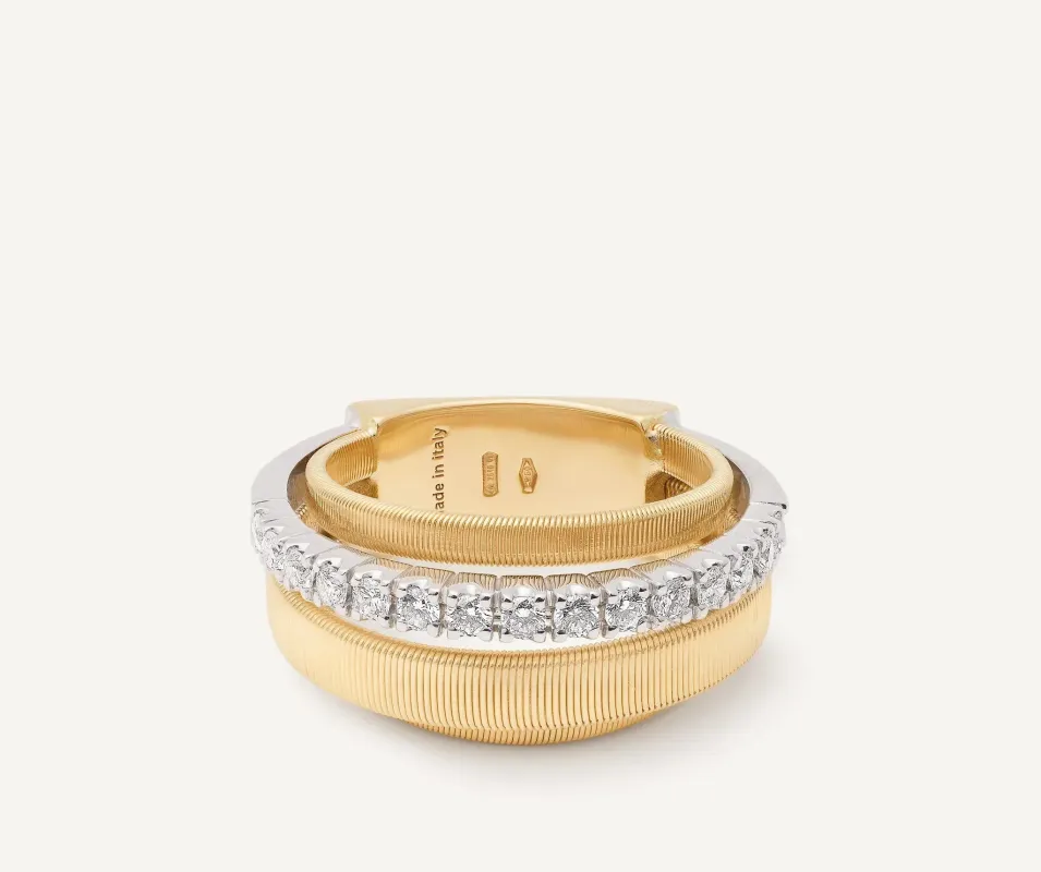 Marco Bicego Masai 18ct Yellow Gold 4-Strand Coil 0.38ct Diamond Ring sold by Jura Watches