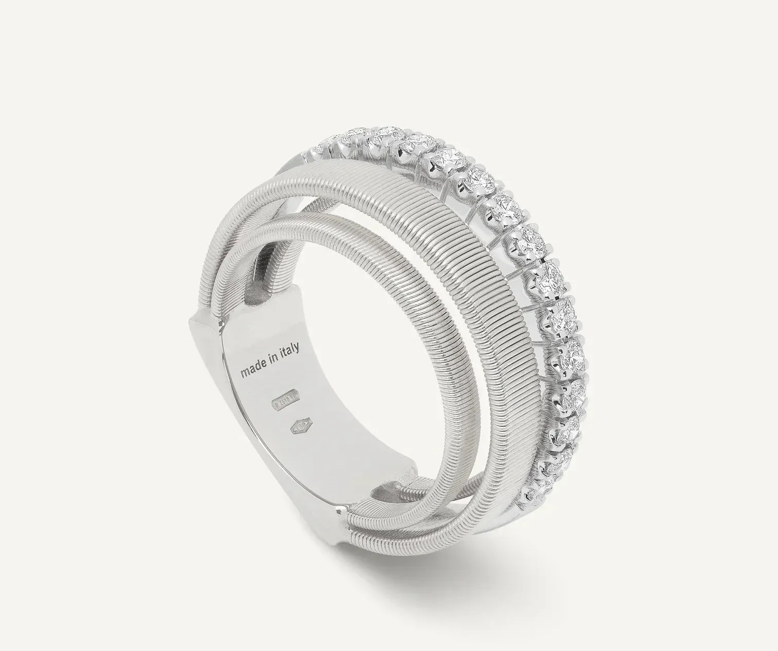 Marco Bicego Masai 18ct White Gold 4-Strand Coil 0.45ct Diamond Ring sold by Jura Watches