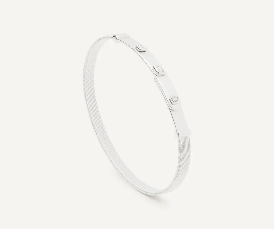 Marco Bicego Masai 18ct White Gold Coil 0.09ct Diamond Bangle sold by Jura Watches