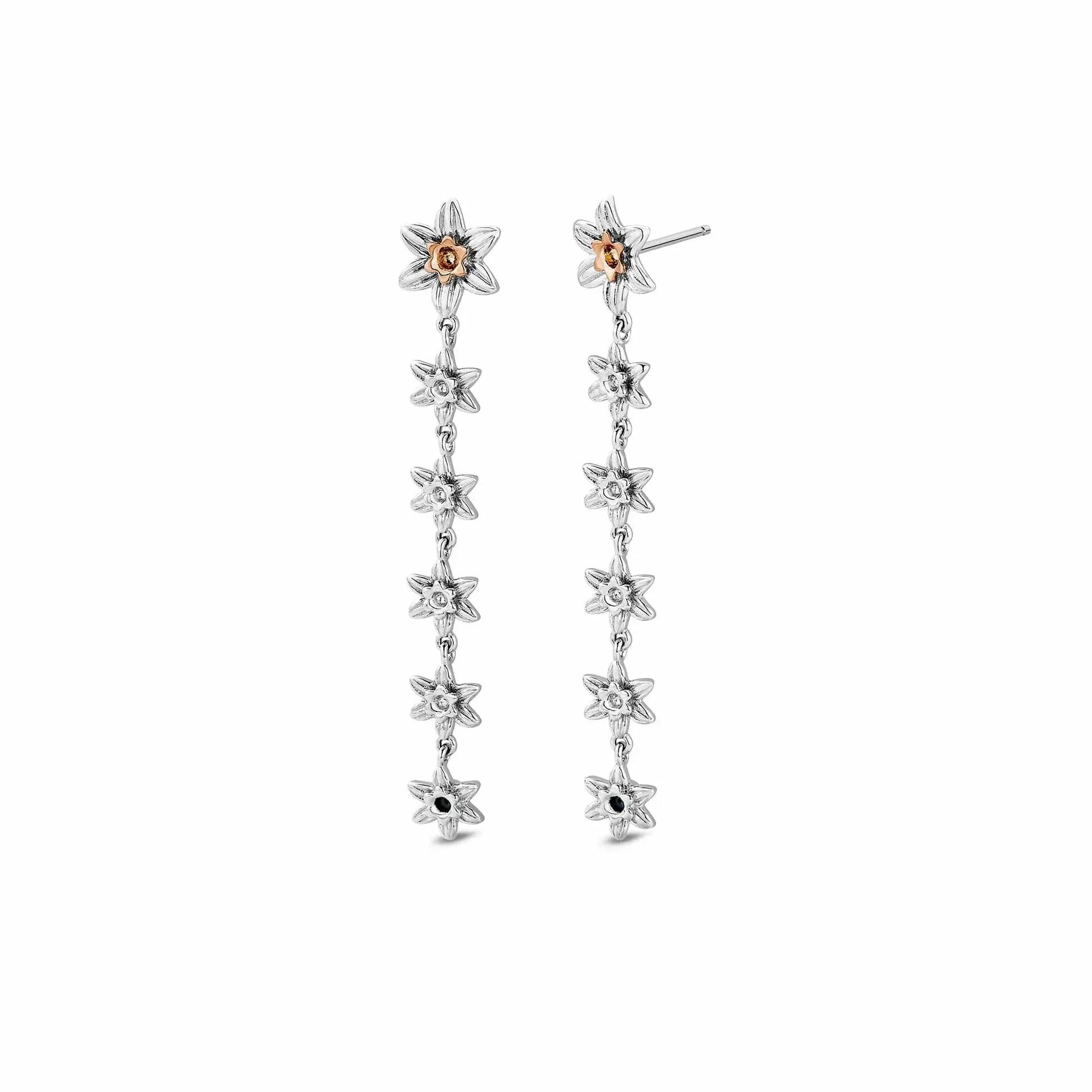 Clogau Nature's Wonder Sterling Silver Daffodil Drop-Hoop Earrings sold by Jura Watches