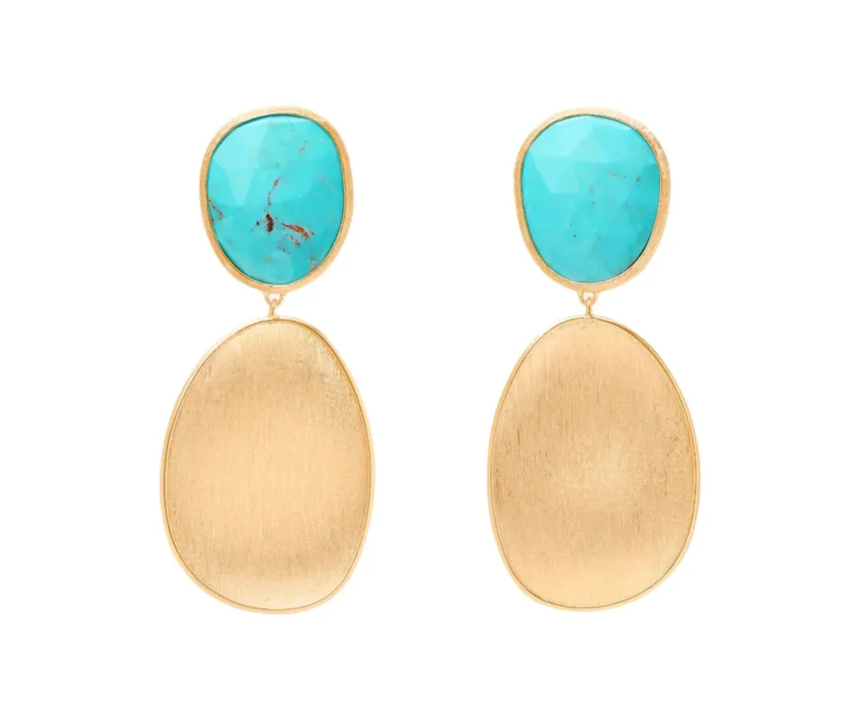 Marco Bicego Lunaria Colour 18ct Yellow Gold & Turquoise Double Drop Small Earrings sold by Jura Watches