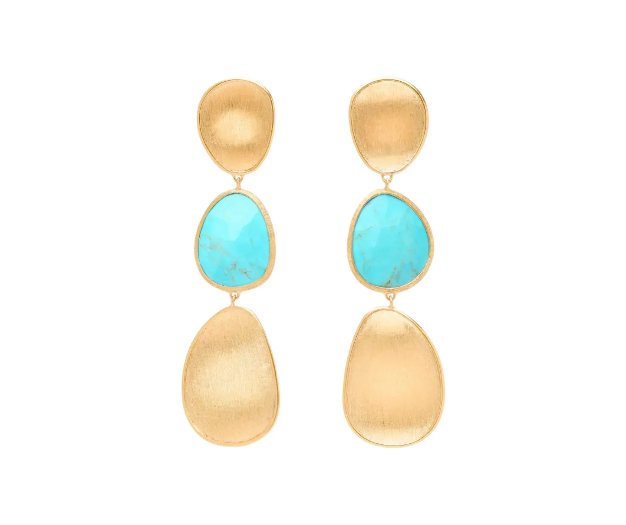 Marco Bicego Lunaria Colour 18ct Yellow Gold & Turquoise Three Drop Earrings sold by Jura Watches