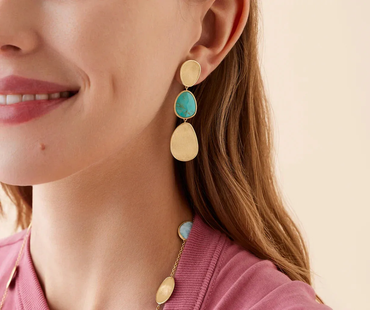 Marco Bicego Lunaria Colour 18ct Yellow Gold & Turquoise Three Drop Earrings sold by Jura Watches product image thumbnail 3