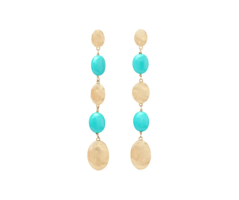 Marco Bicego Siviglia 18ct Yellow Gold Turquoise & Diamond Long Drop Earrings sold by Jura Watches
