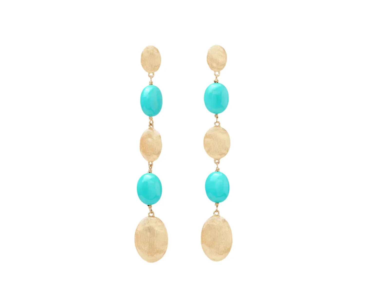 Marco Bicego Siviglia 18ct Yellow Gold Turquoise & Diamond Long Drop Earrings sold by Jura Watches