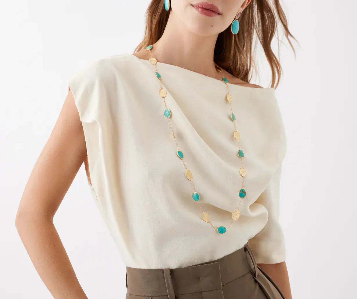 Marco Bicego Lunaria Colour 18ct Yellow Gold Diamond and Turquoise Long Necklace sold by Jura Watches product image thumbnail 4