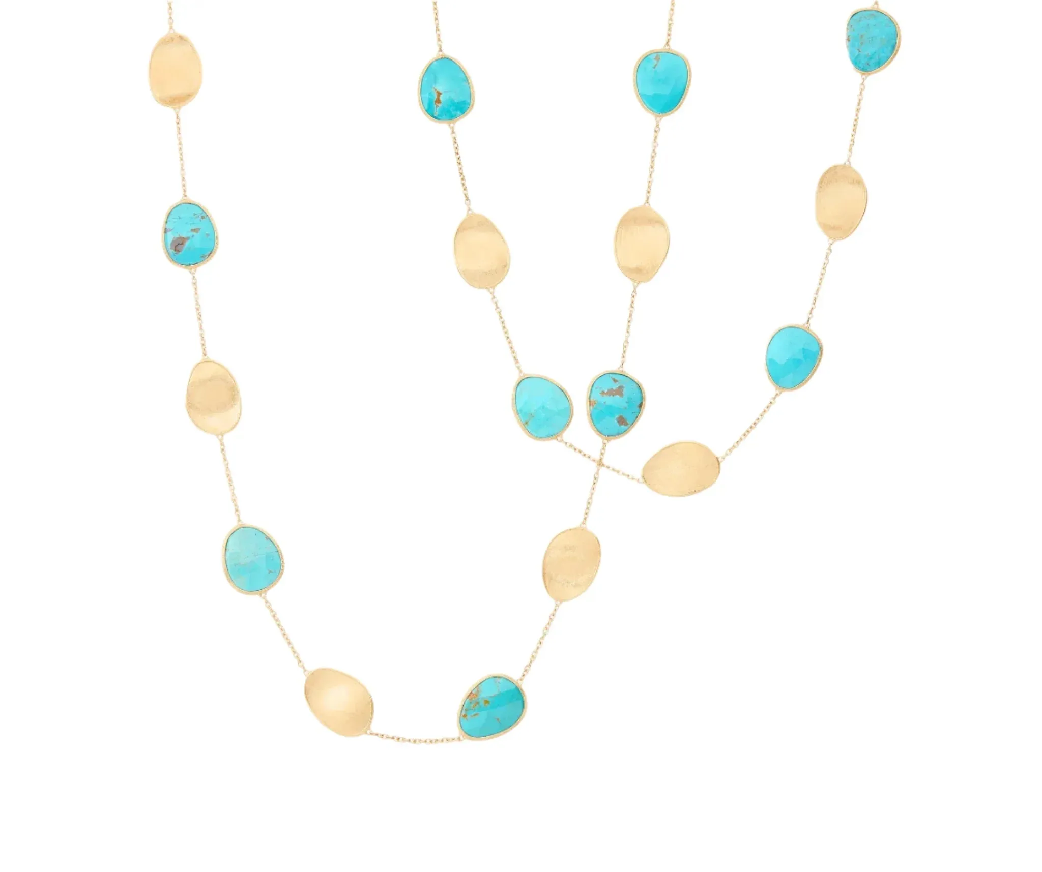 Marco Bicego Lunaria Colour 18ct Yellow Gold Diamond and Turquoise Long Necklace sold by Jura Watches